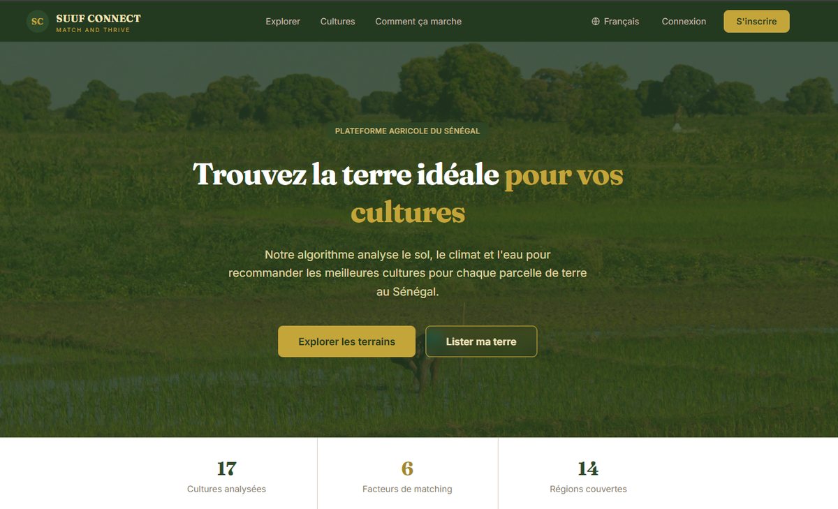 Page d'accueil de la plateforme SuufConnect
